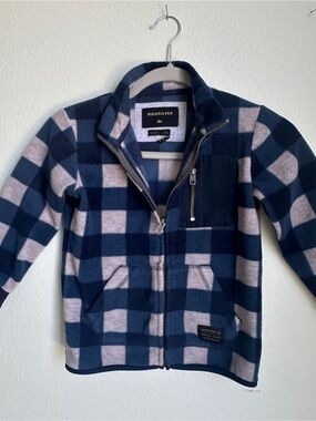 Quiksilver Boys Size 6 Blue Plaid Full-Zip Fleece Jacket